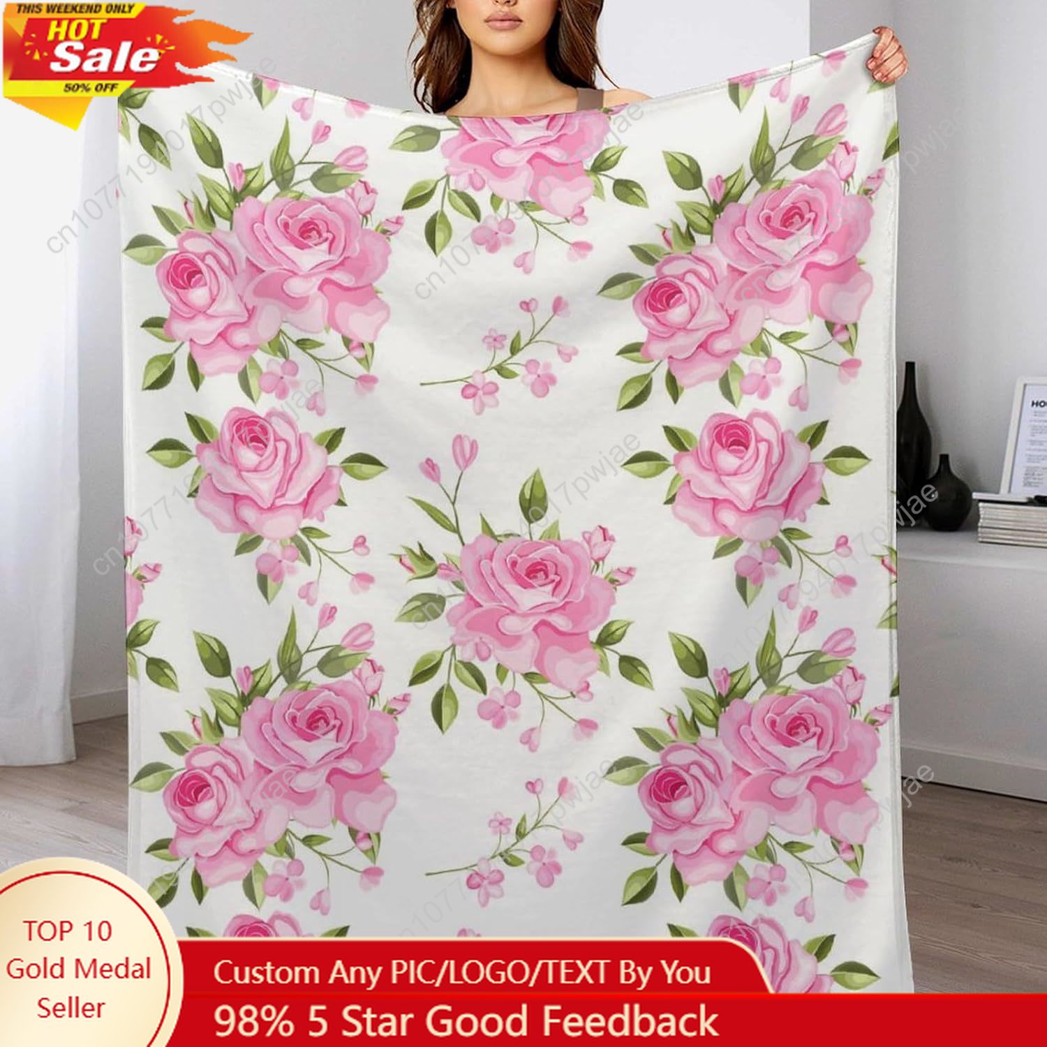 Pink Flower Throw Blanket Flor - Home Of Textiles recension och pris