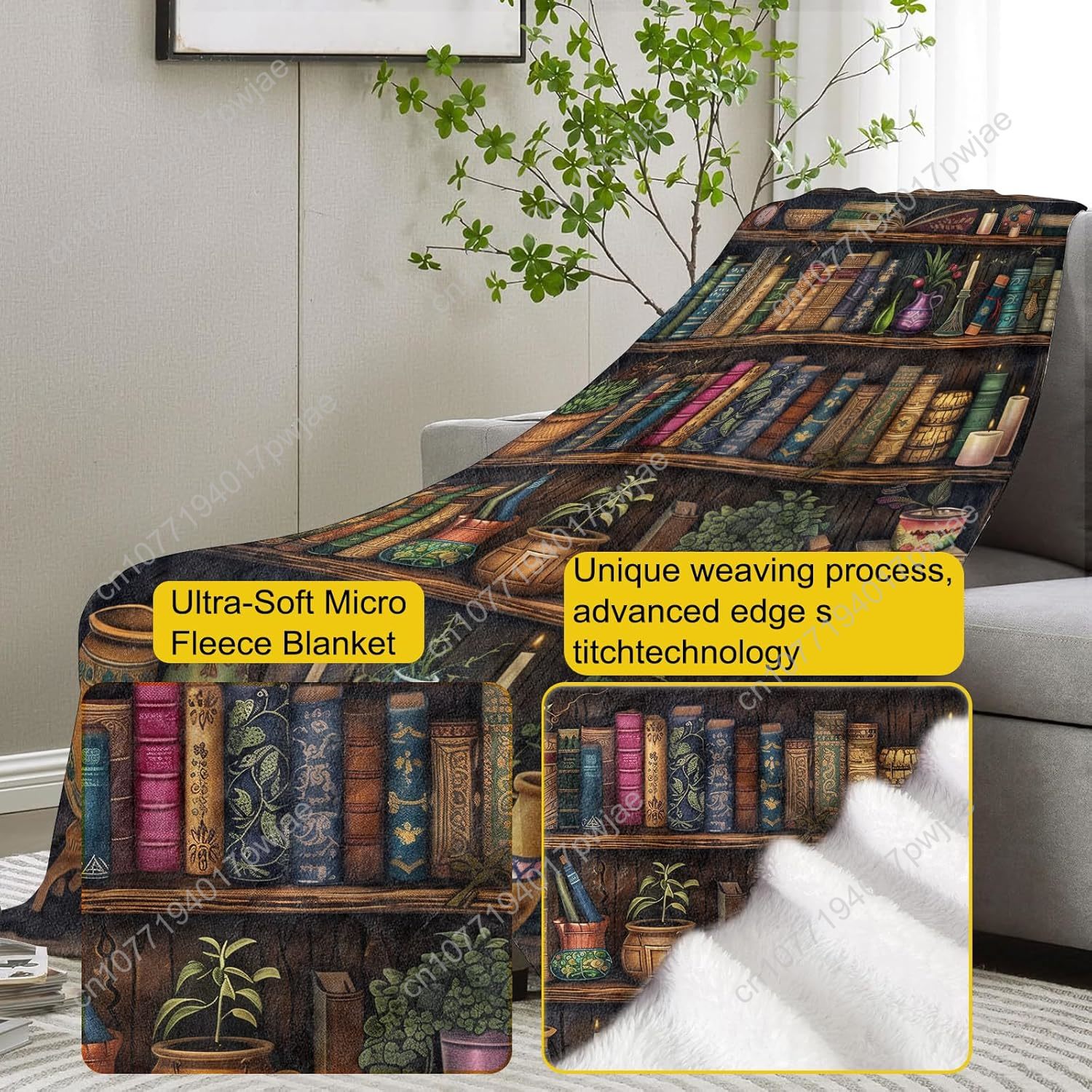 Vintage Bookshelf Blanket Read - Home Of Textiles recension och pris