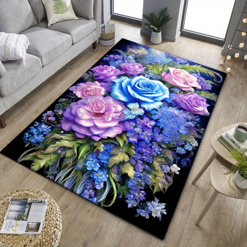 Floral rug with blue and purpl - Home Textiles And Furnishing recension och pris