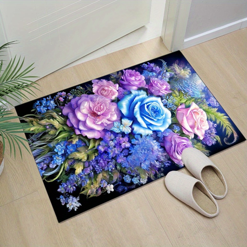 Floral rug with blue and purpl - Home Textiles And Furnishing recension och pris