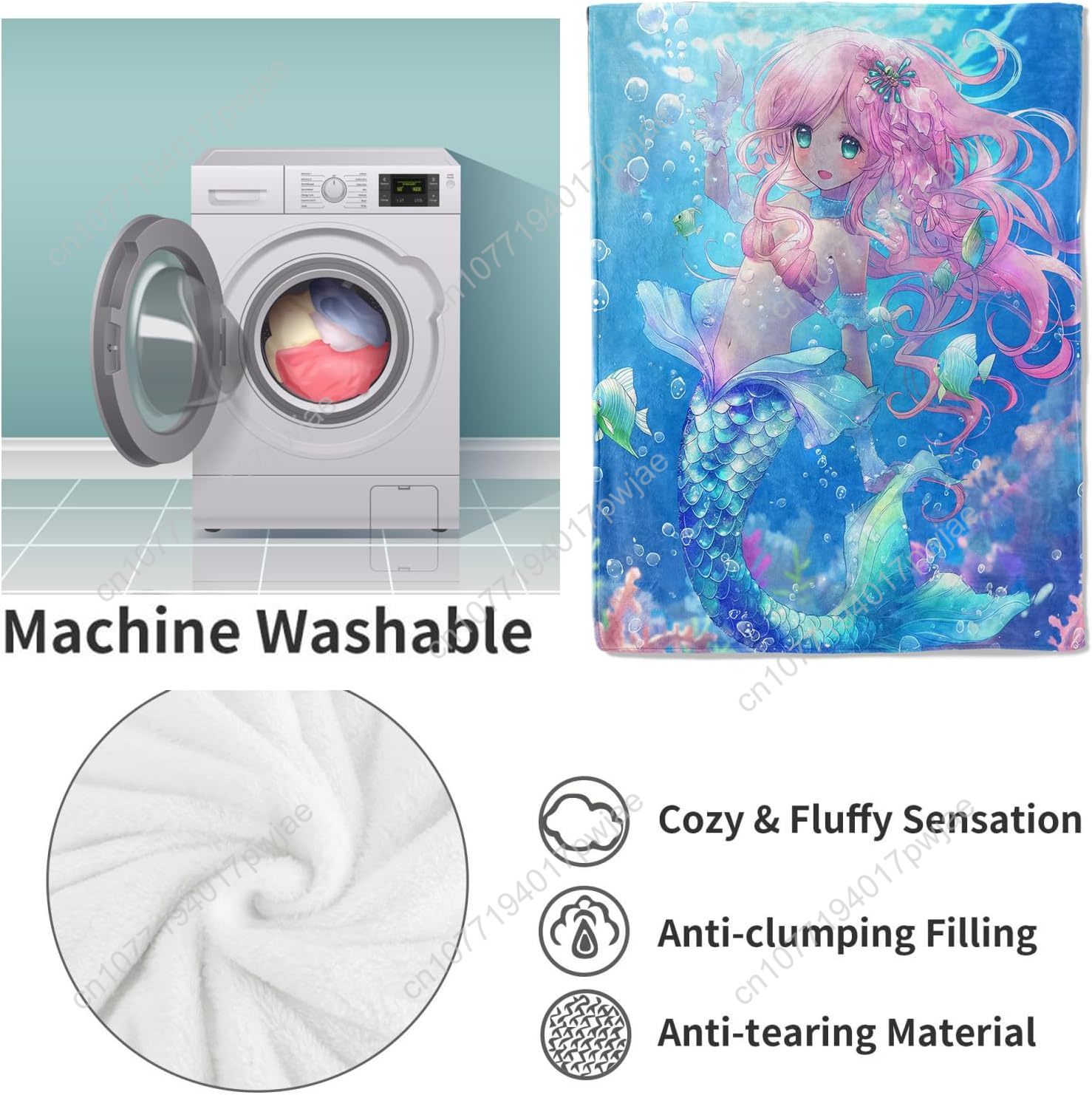 Cute Mermaid Blanket Cartoon F - Home Of Textiles recension och pris