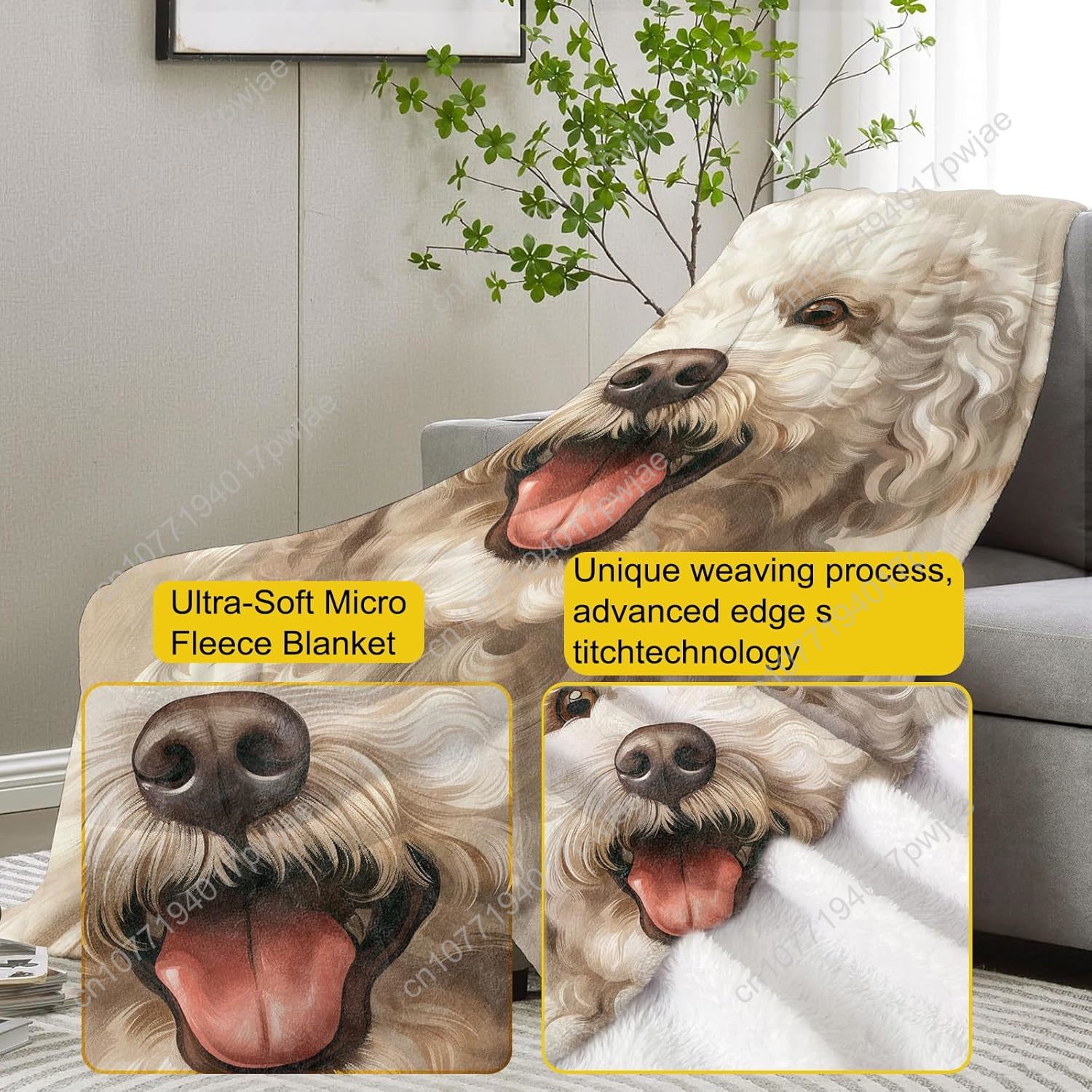 Joyful Poodle Portrait Blanket - Home Of Textiles recension och pris
