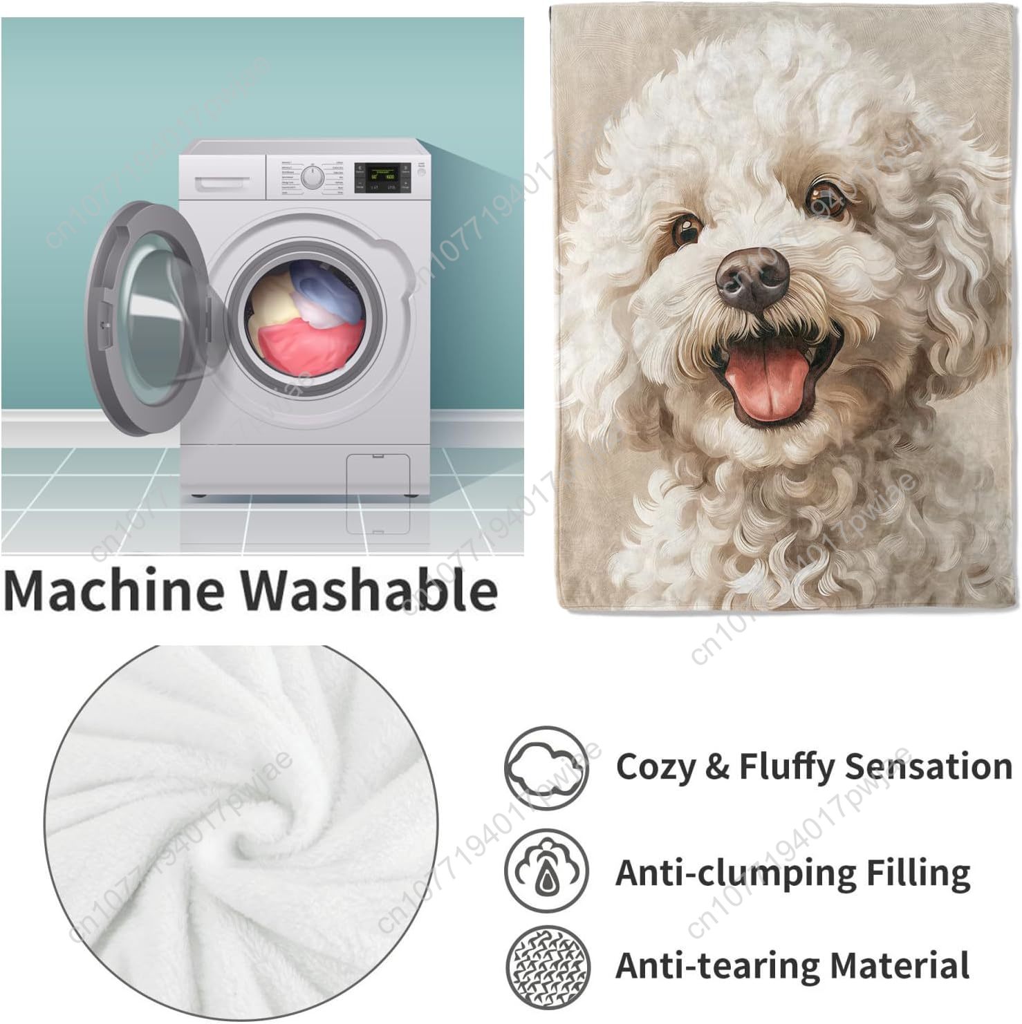 Joyful Poodle Portrait Blanket - Home Of Textiles recension och pris